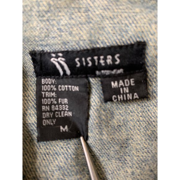 Sisters S Denim Fur Trim Vest Southwest  Embellishments RF10610 EUC - Picture 6 of 8